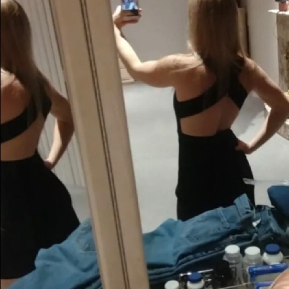 Lulus Black form fitted with cut out open back dress.